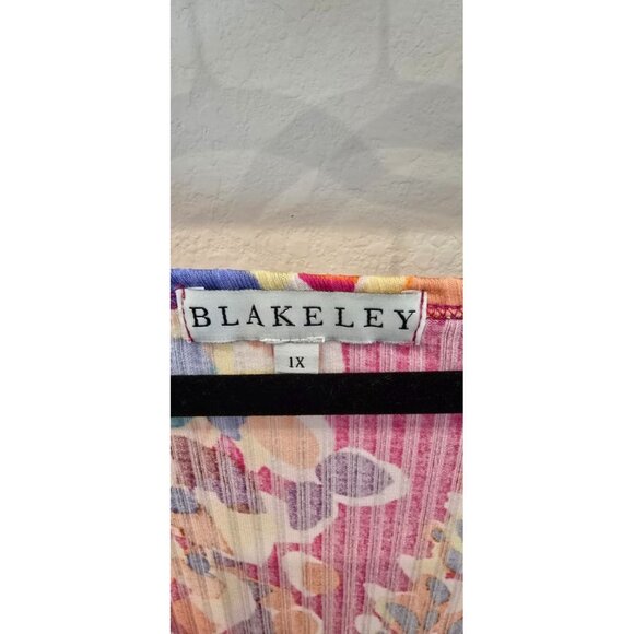 Blakeley Womens Floral Pleated Short-Sleeve Tunic Top 1X Vibrant Multicolor - Picture 2 of 3